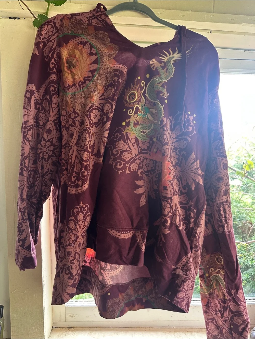 Johnny was hoodie Bohemian Dragon Print Hoodie in Deep Plum - Picture 3 of 8